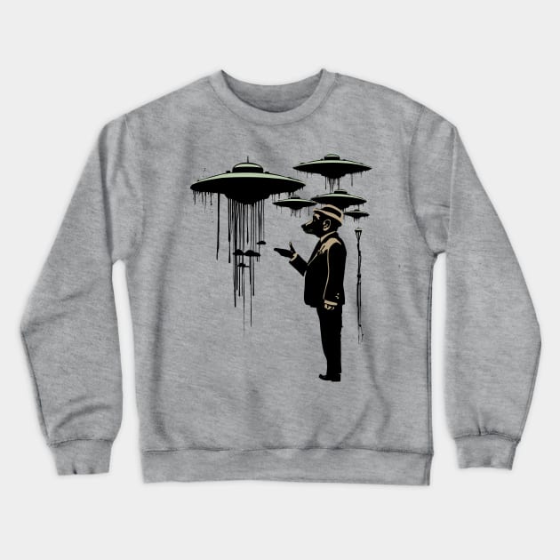 The Dogs in Black: Sci Fi UFO Surrealism Crewneck Sweatshirt by SunGraphicsLab